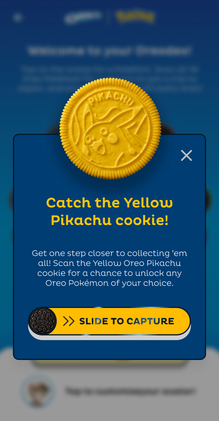 Catch the Yellow Pikachu cookie, slide to capture