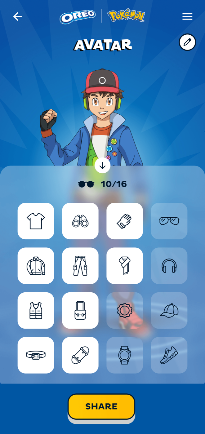 Avatar customization item grid