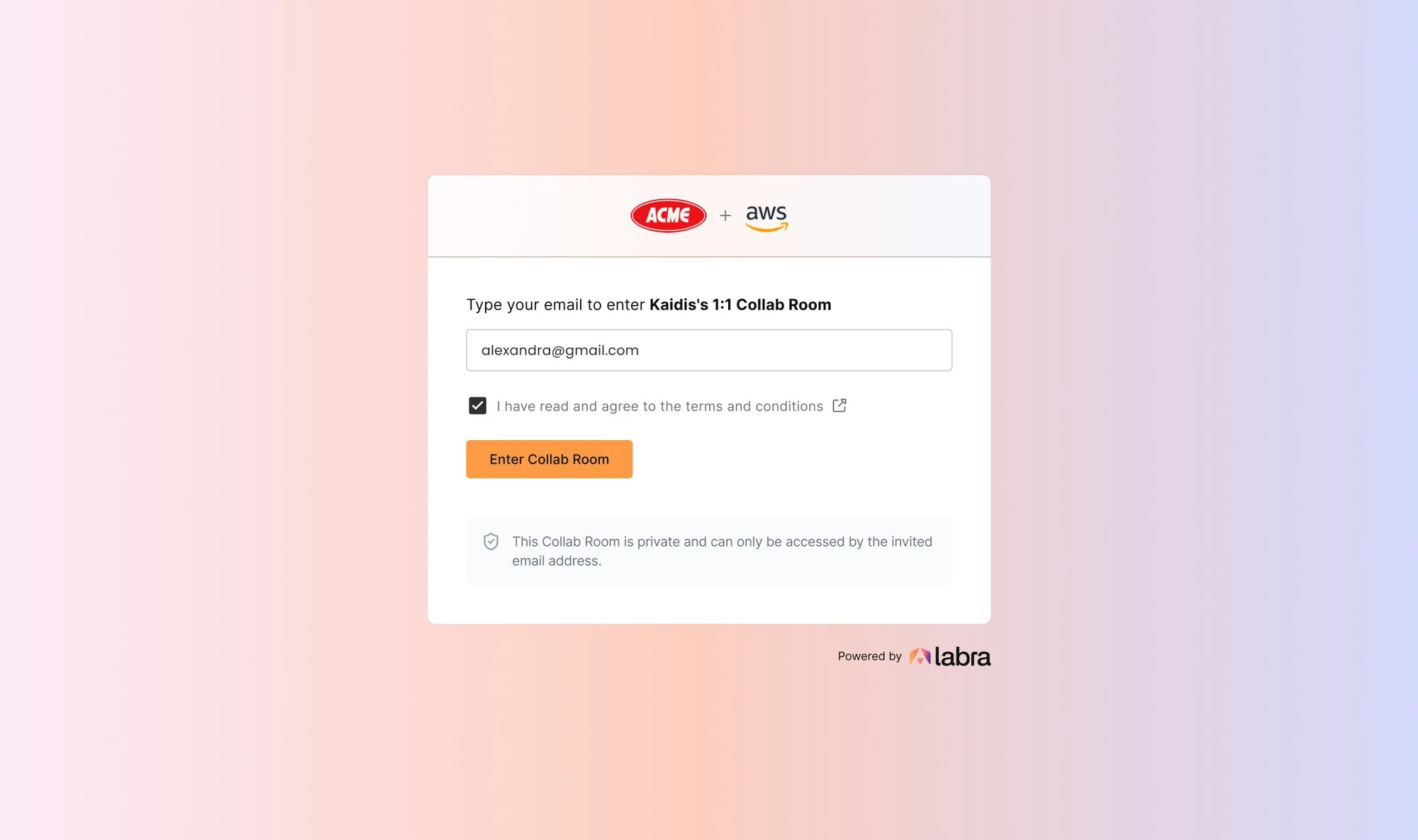 Collab Room invite screen