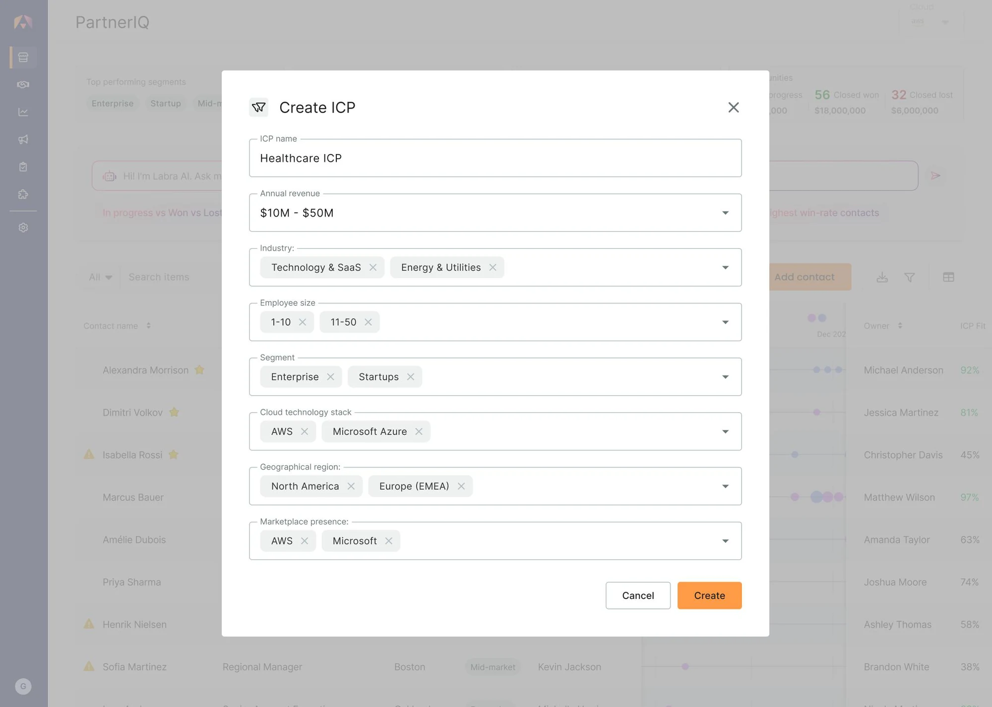 Create ICP modal
