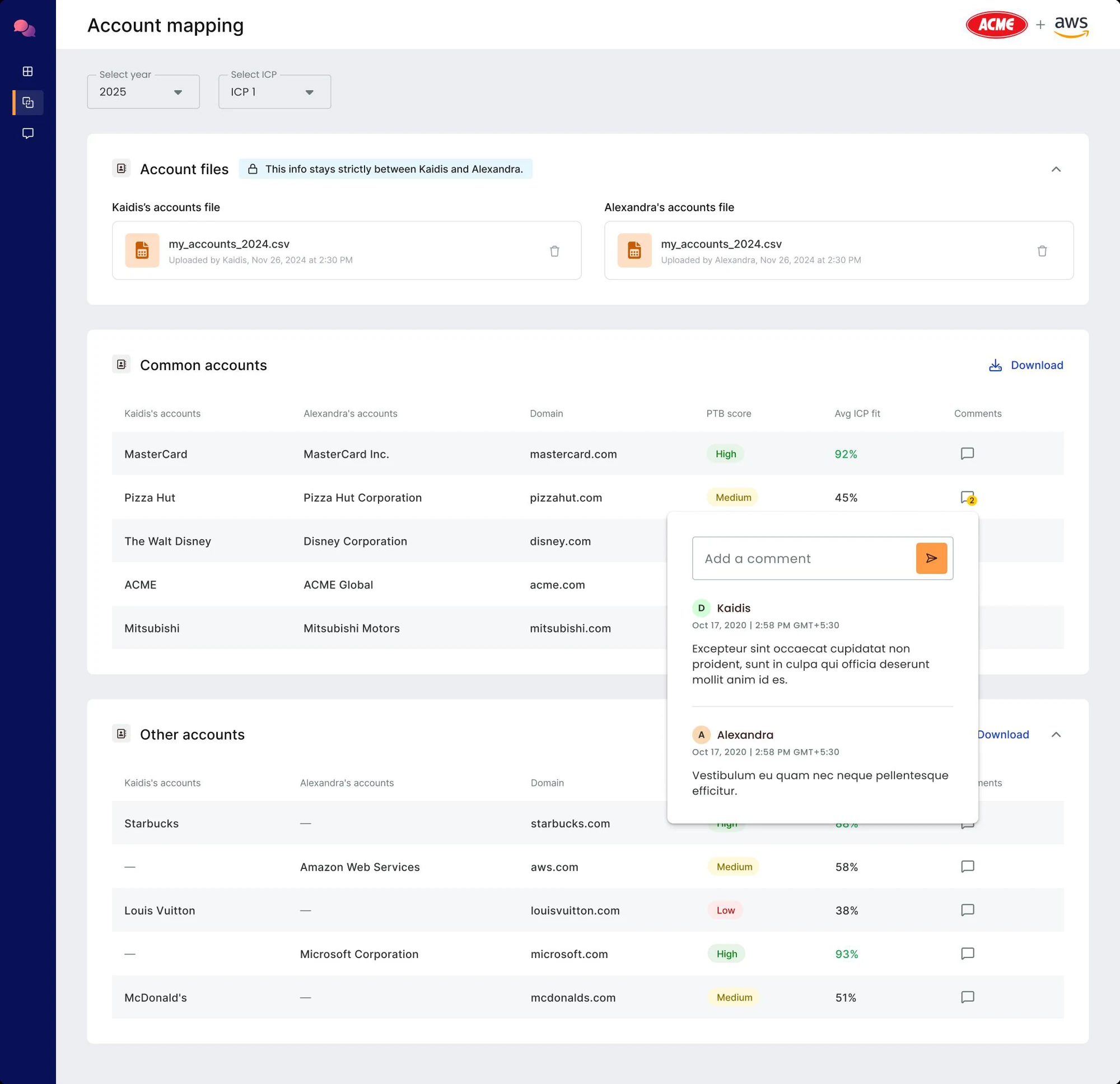 Account mapping — other accounts with comments