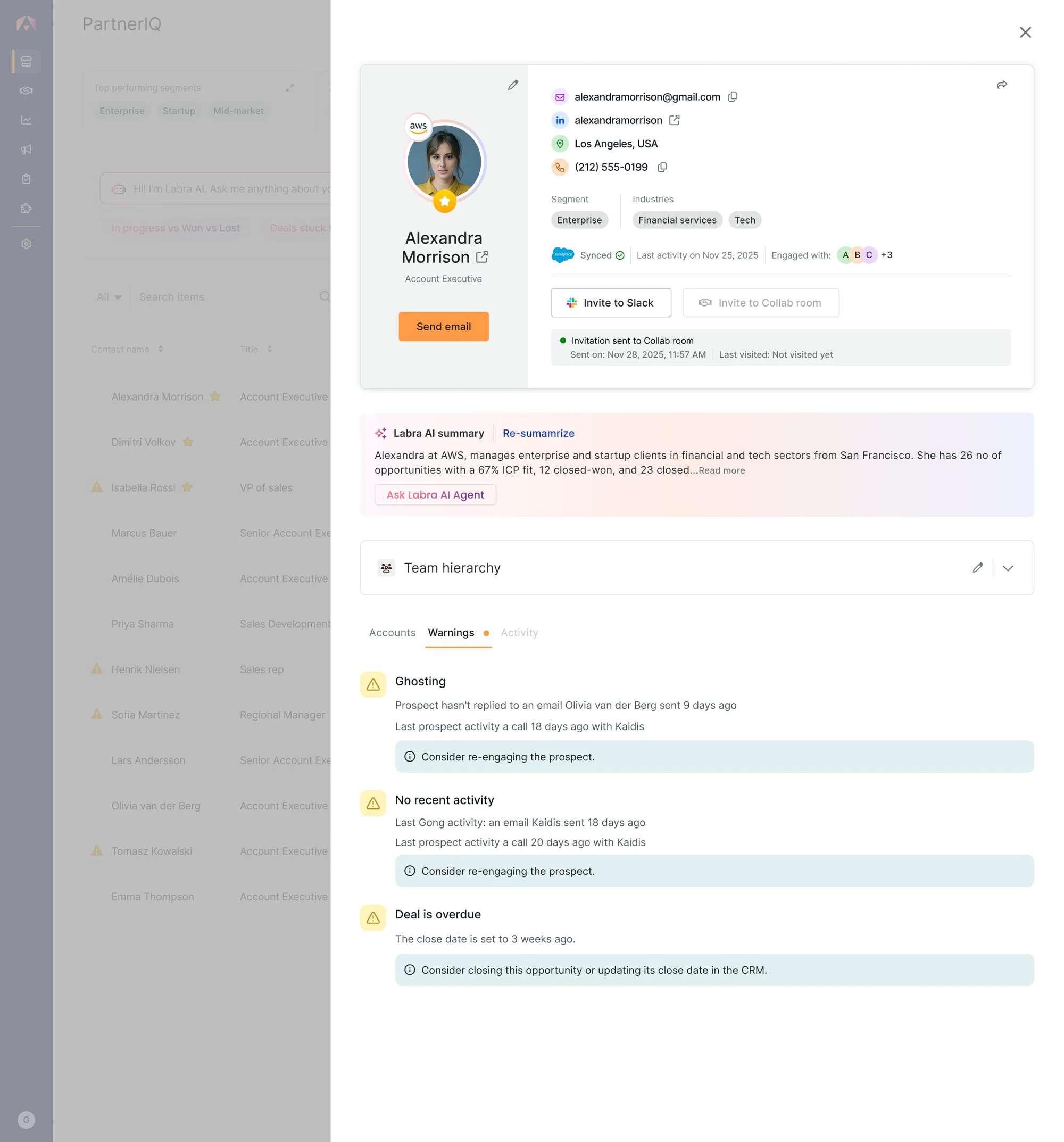 Warnings tab inside a contact